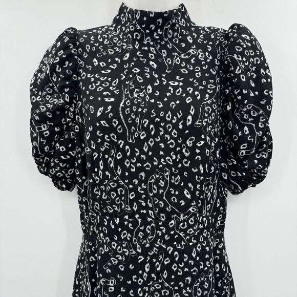 Ted Baker Exaggerated Sleeve Abstract Cat Print Mini Dress Sz 2 US S Black Raayy - Picture 6 of 16